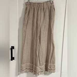 Beige Wide-Leg Linen Pants Made in ITALY 100% Cotton